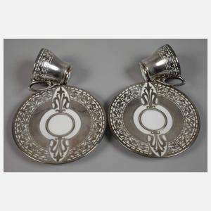 KPM Berlin Paar Mokkatassen Silberoverlay