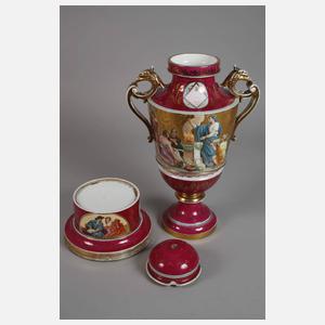 Böhmen Prunkvase mit Postament im Alt-Wiener Stil