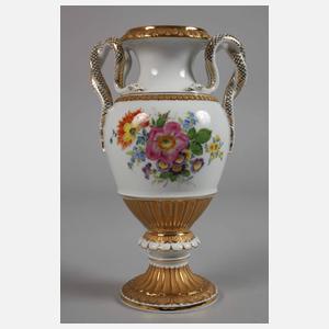 Meissen "Schlangenhenkelvase" mit Blumenmalerei