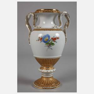Meissen "Schlangenhenkelvase" mit Blumenmalerei
