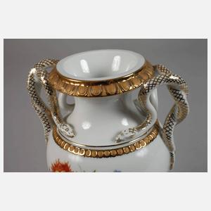 Meissen "Schlangenhenkelvase" mit Blumenmalerei