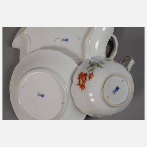 Meissen vier Teetassen und Blattschale "Blume 1"
