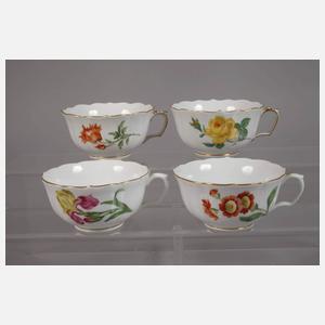 Meissen vier Teetassen und Blattschale "Blume 1"