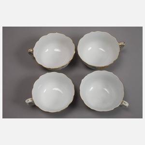 Meissen vier Teetassen und Blattschale "Blume 1"