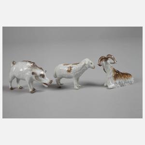 Meissen drei Miniatur-Huftiere