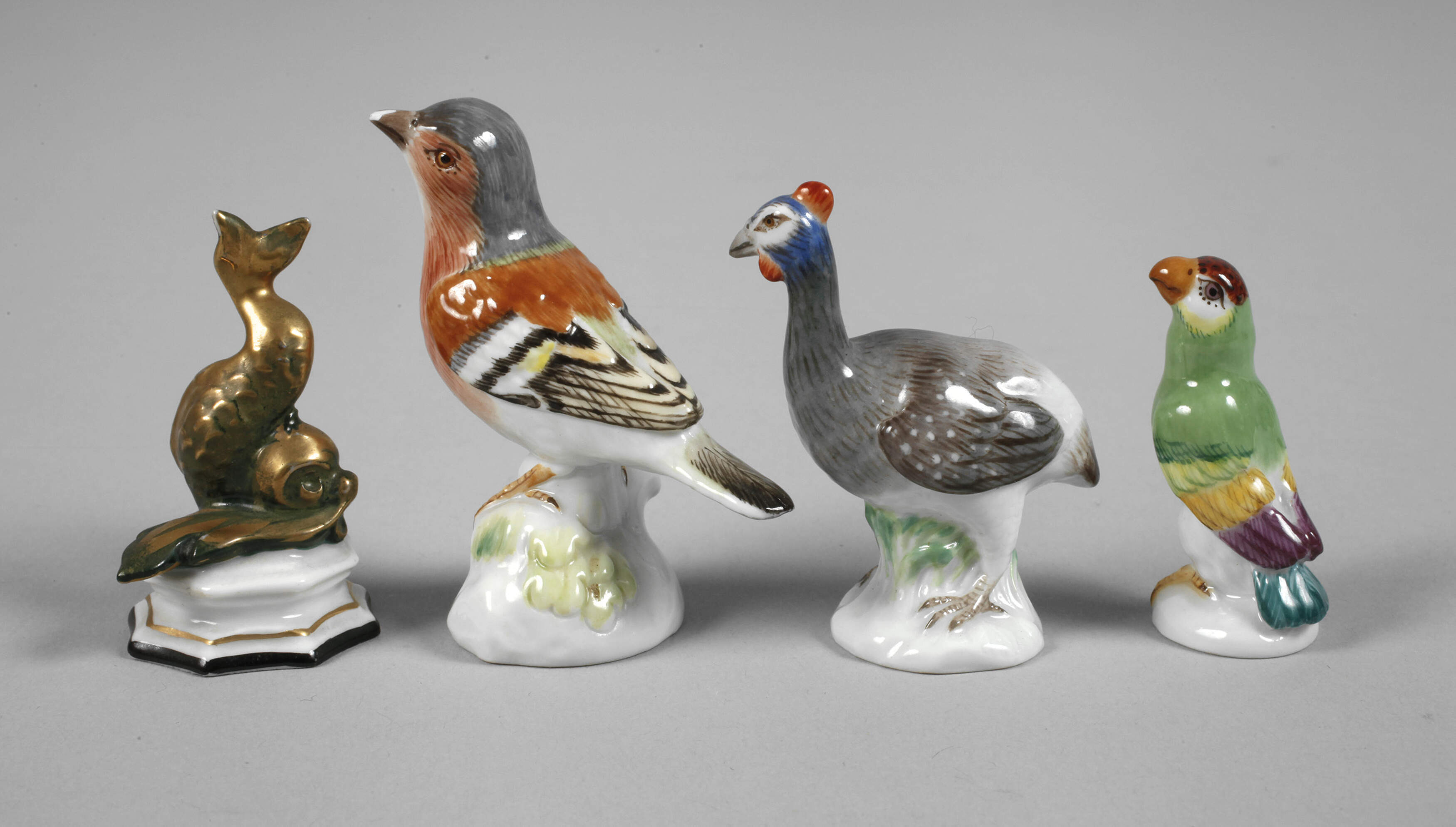 Meissen drei Miniatur-Vögel und Rosenthal Delphin