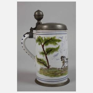 Hochdicker Fayencewalzenkrug mit Postkutsche