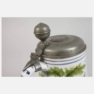 Hochdicker Fayencewalzenkrug mit Postkutsche