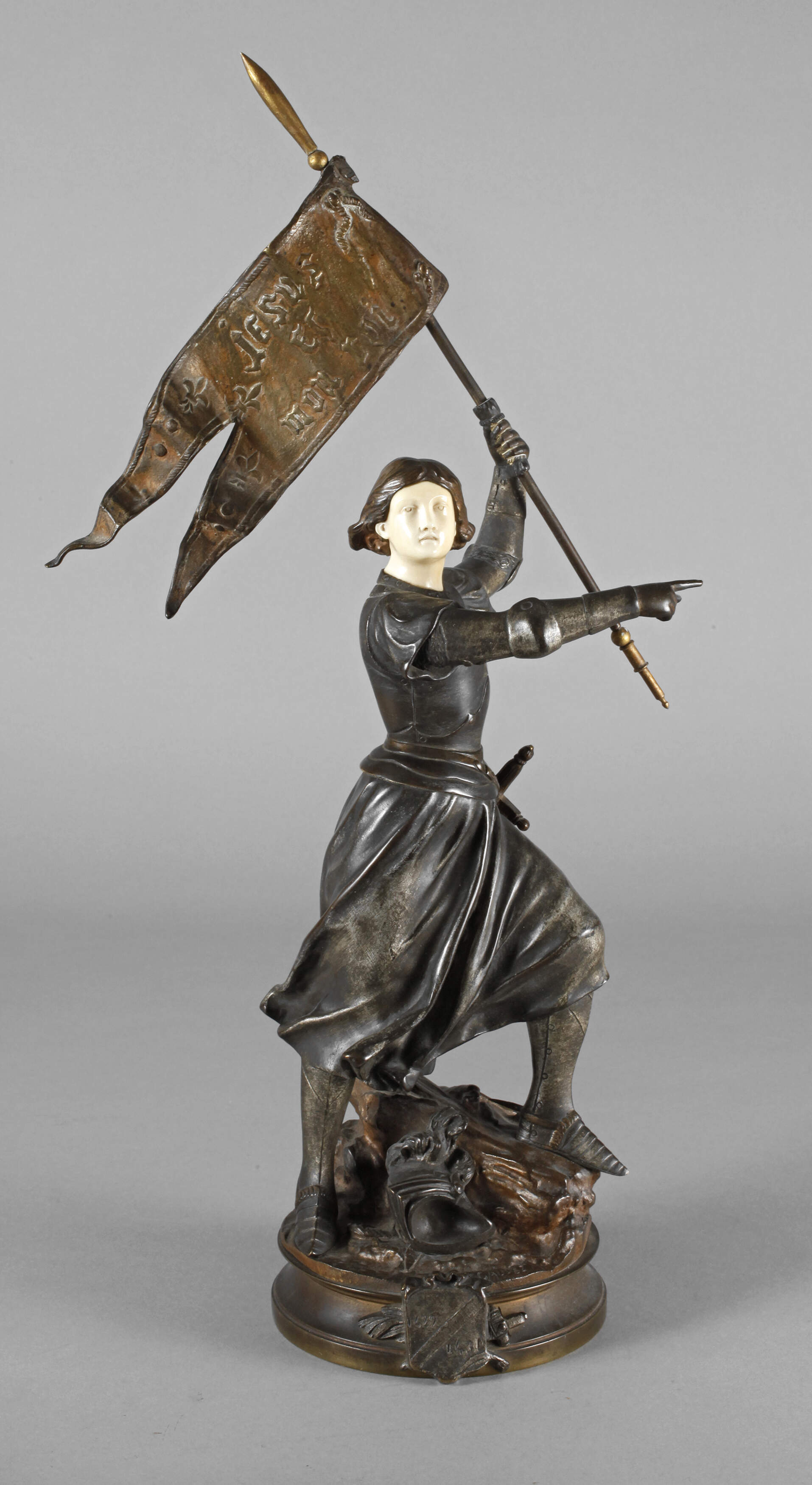 zurückgezogen - nächste Auktion - Adrien Etienne Gaudez, Chryselephantin Jeanne d'Arc