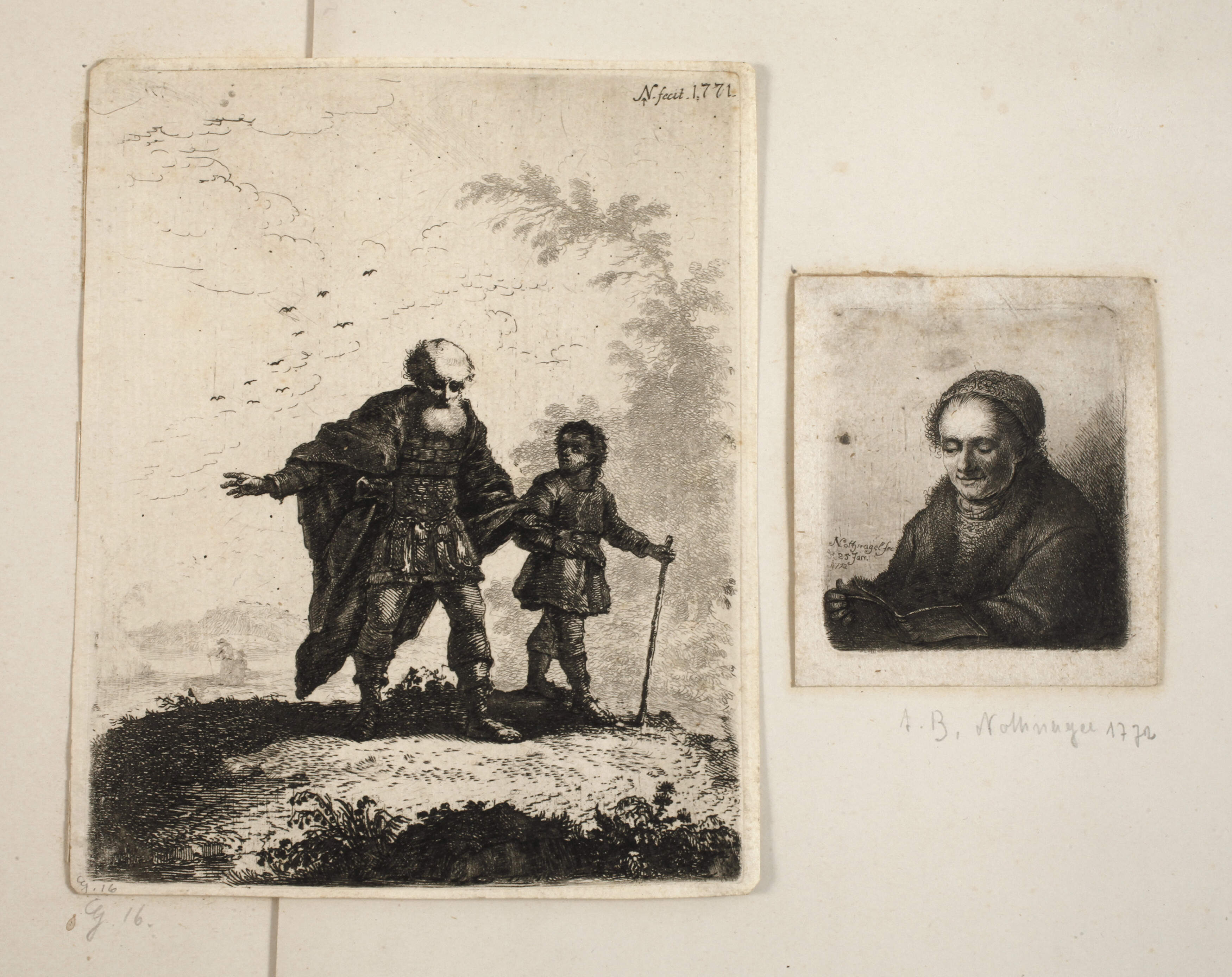 Johann Andreas B. Nothnagel, Zwei Radierungen nach Rembrandt