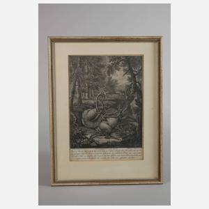Martin Elias Ridinger, Zwei tote Hirsche im Wald