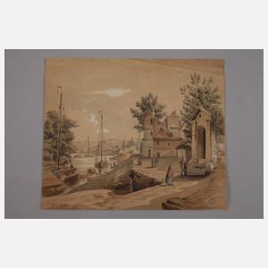 Theodor Alt, "An der Moldau-Prag Carolinenthal"