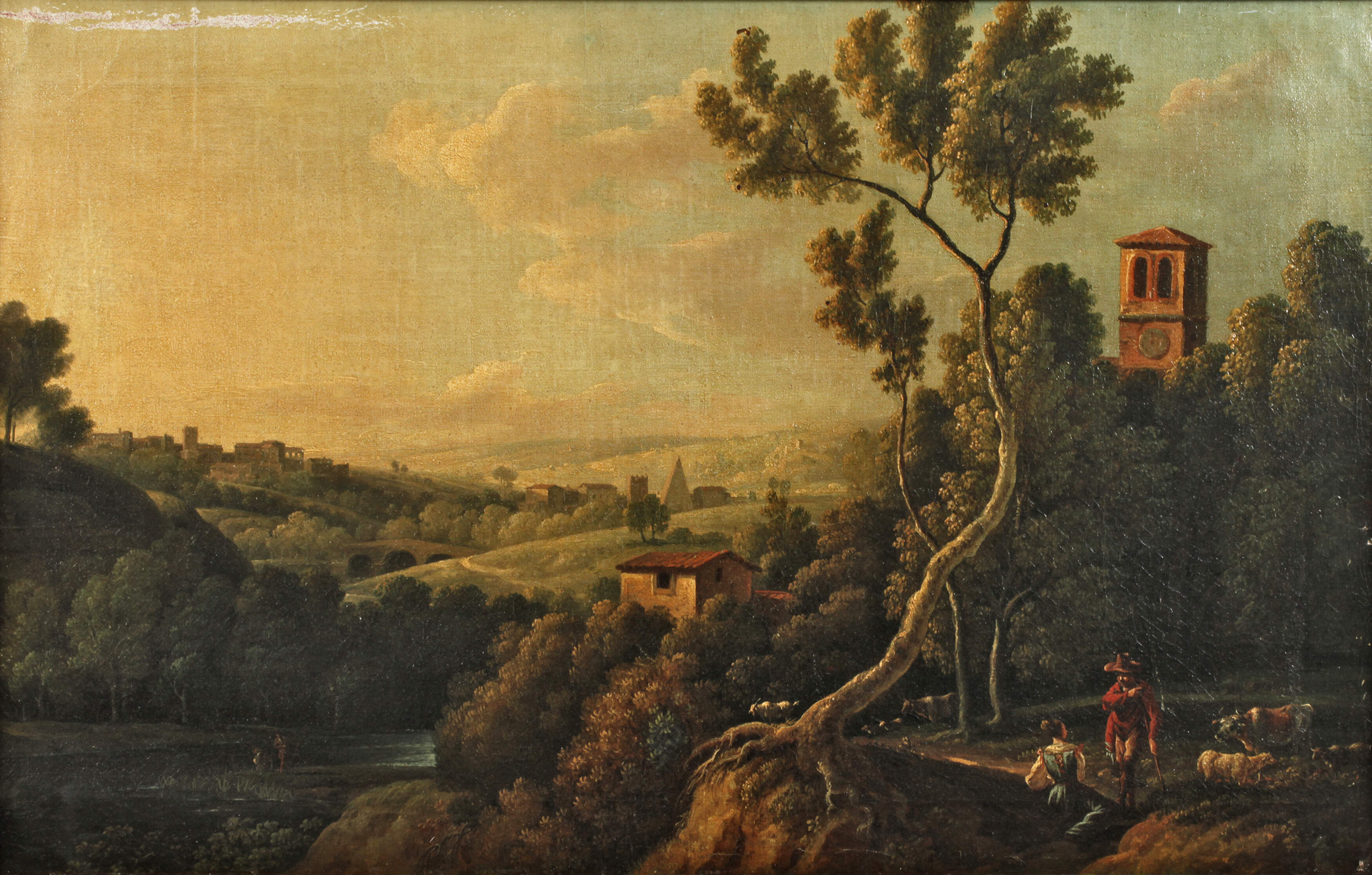 Romantische italienische Landschaft mit Hirten