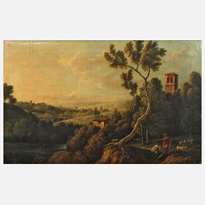 Romantische italienische Landschaft mit Hirten