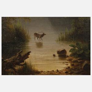 H. Elliot, Waldlandschaft mit Hirsch
