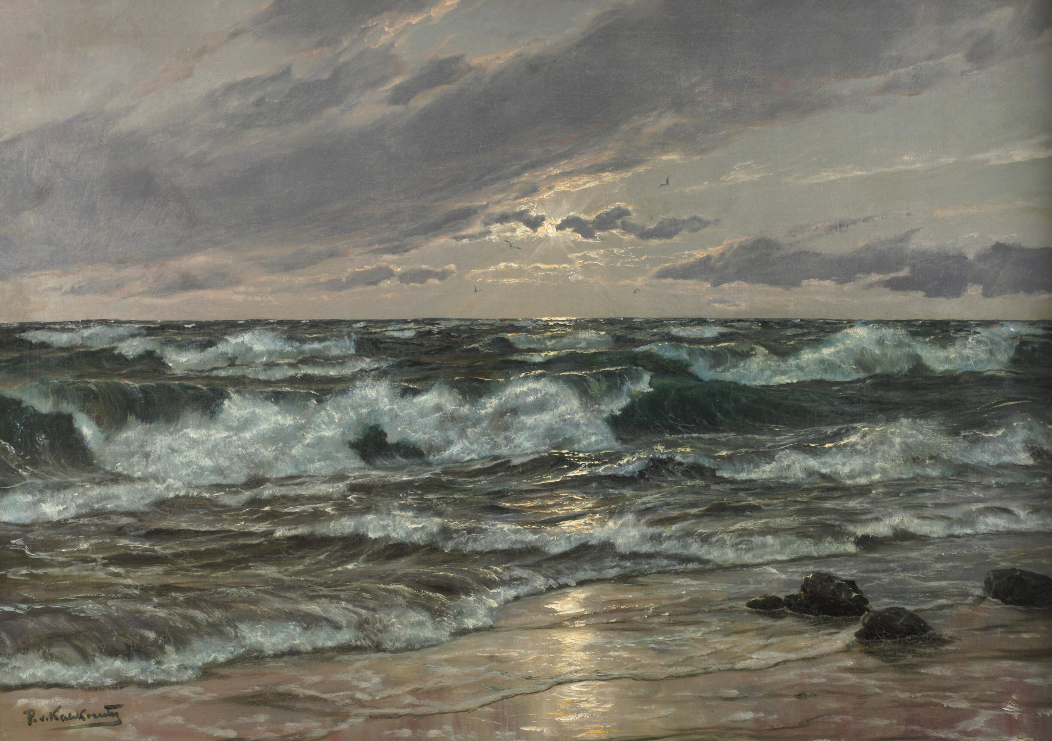Patrick von Kalckreuth, attr., Abendliche Meeresbrandung