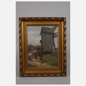 Jerzy Kossak, Soldat mit Bäuerin vor Mühle