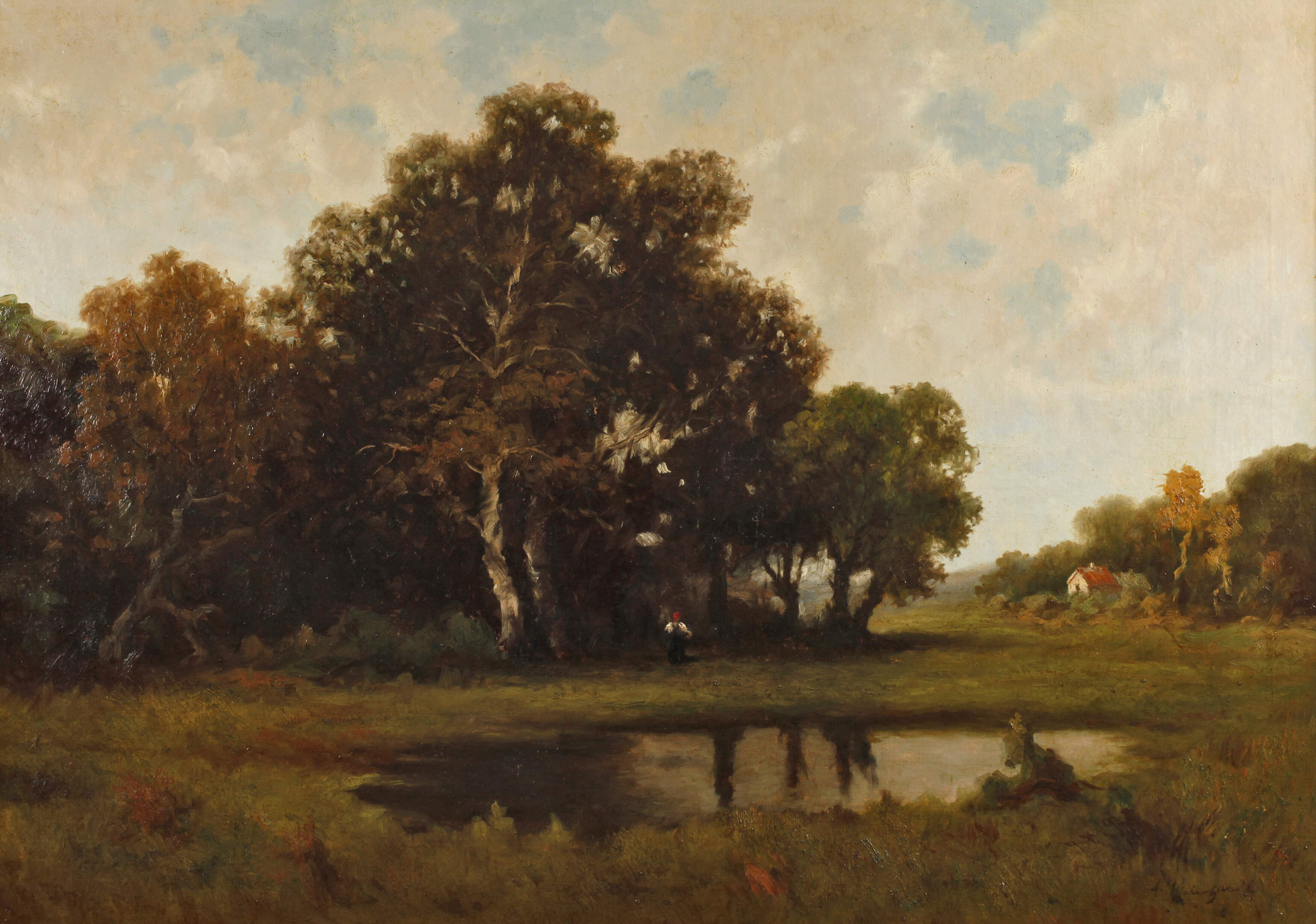 A. Reinhardt Landschaft mit Bäuerin