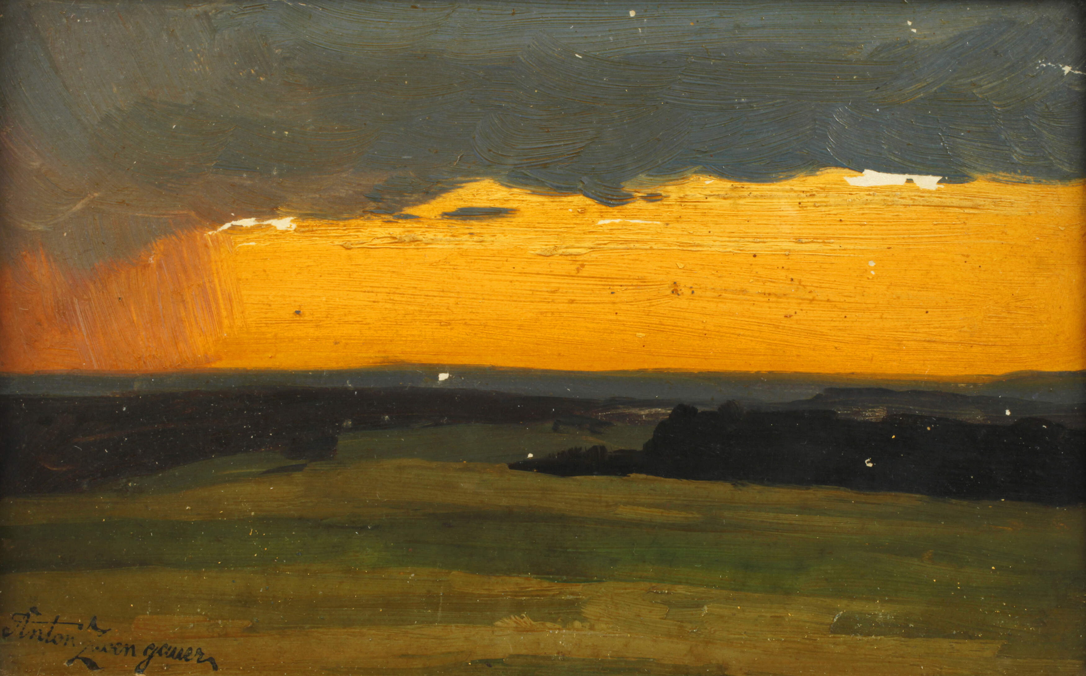 Anton Zwengauer, attr., Münchner Landschaft bei Sonnenuntergang