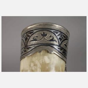 Russland Trinkhorn mit Silbermontierung