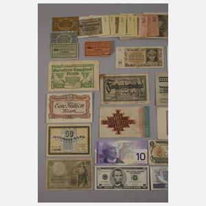 Konvolut alte Geldscheine und Silbermedaillen