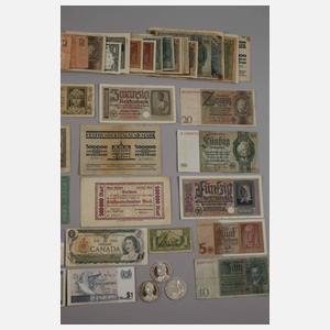 Konvolut alte Geldscheine und Silbermedaillen