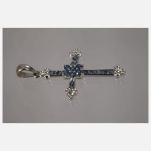 Kreuzanhänger mit Saphiren und Brillanten