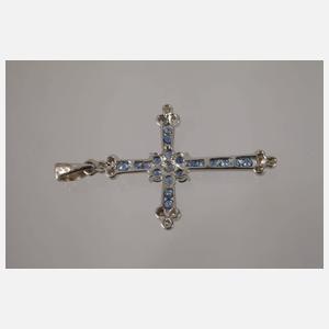 Kreuzanhänger mit Saphiren und Brillanten