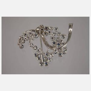 Brosche mit Saphir und Brillantbesatz