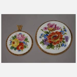 Vier Schmuckteile mit Porzellanmalerei Meissen