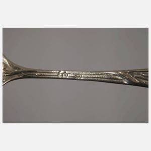 Sechs Mokkalöffel und Obstgabeln