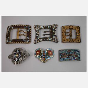 Konvolut Gürtelschließen mit Emaille