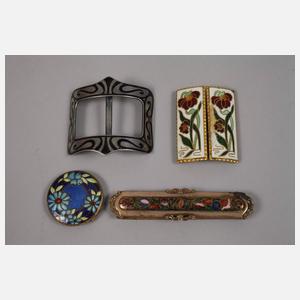 Konvolut Gürtelschließen mit Emaille