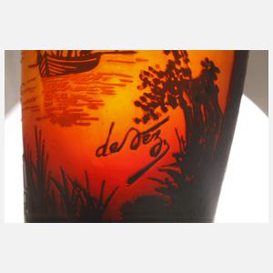 Französische Ätzglasvase mit Segelboot