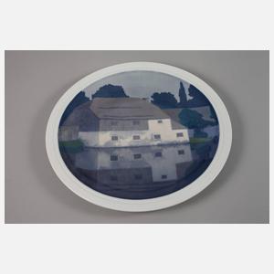 Meissen Ansichtenplatte Wassermühle mit Reflektion