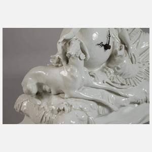 Meissen "Uhrgehäuse mit Jägerin und Hund"