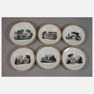 Restservice figürlicher Schwarzlotdekor