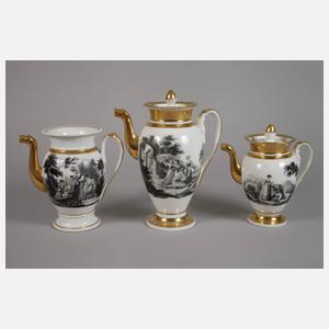 Restservice figürlicher Schwarzlotdekor