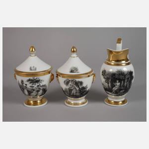 Restservice figürlicher Schwarzlotdekor