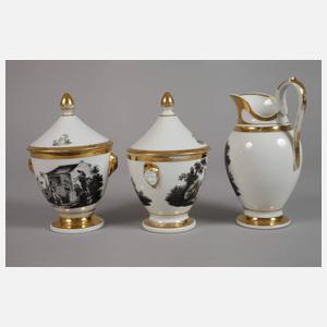 Restservice figürlicher Schwarzlotdekor