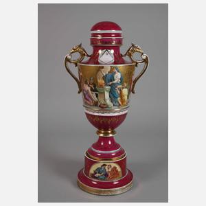 Böhmen Prunkvase mit Postament im Alt-Wiener Stil