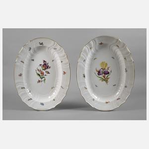 KPM Paar große Servierplatten Blumen und Insekten