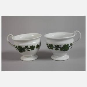 Meissen Mokkakanne und Paar Tassen Weinlaubdekor