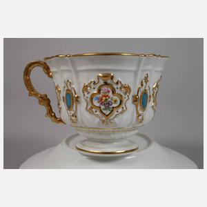 Meissen Prunktasse und Teller "Pressglasmuster"