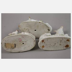 Meissen Miniatur-Widder und zwei Miniatur-Schafe