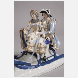 Meissen Rokokopaar im Pferdeschlitten