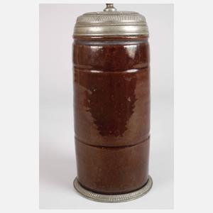 Hoher Bunzlauer Walzenkrug mit Plauener Zinnmontierung