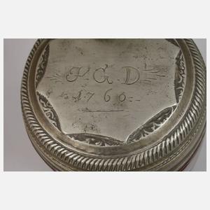 Hoher Bunzlauer Walzenkrug mit Plauener Zinnmontierung