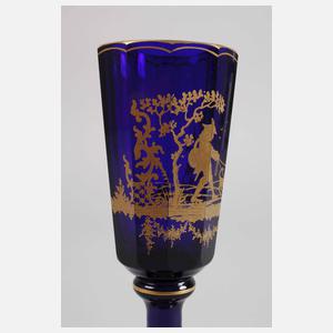 Pokal Kobaltglas mit radierter Goldmalerei