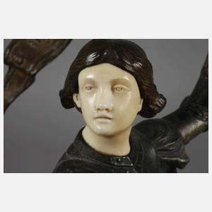 Adrien Etienne Gaudez, Chryselephantin Jeanne d'Arc + Papiere im Expertisenordner